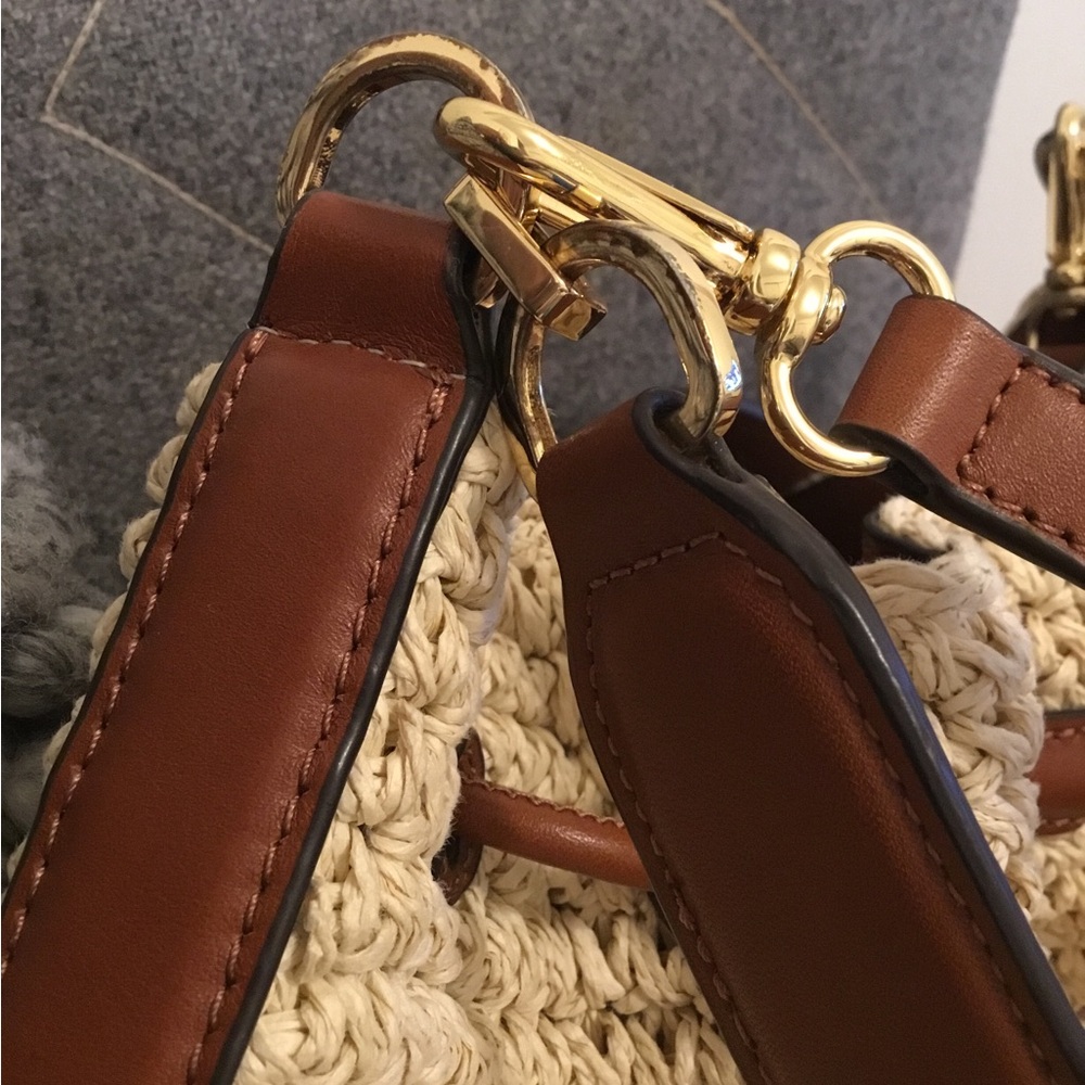 Lauren by RALPH LAUREN “Andie”Bucket Drawstring Straw & Leather Crossbody NWOT - Picture 15 of 16